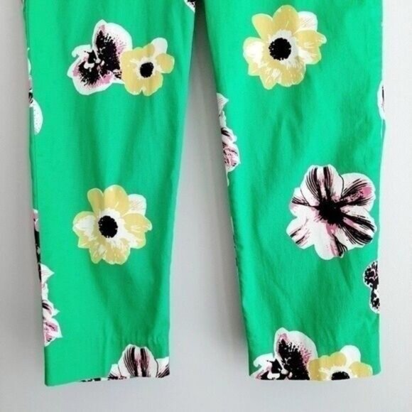 J. CREW Factory Green Floral Pants Ankle Crop Skimmer Sz 10 Petite - Picture 6 of 13
